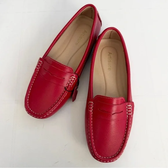 New ARTISURE Red Penny Loafers Driving Moccasins Women’s SIZE 9.5 - Picture 2 of 8